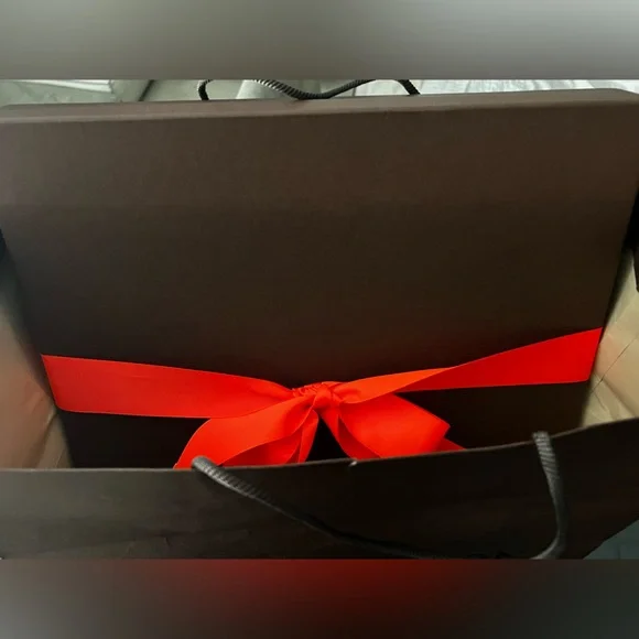 Louis Vuitton Dark Brown Box with Vibrant Red Ribbon